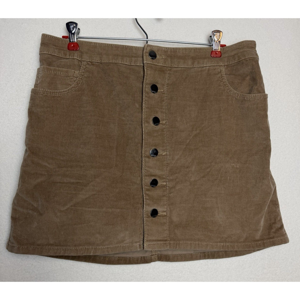 Express Women's Tan Corduroy Mini Skirt Full Front Button Size 10 Cotton/Spandex
